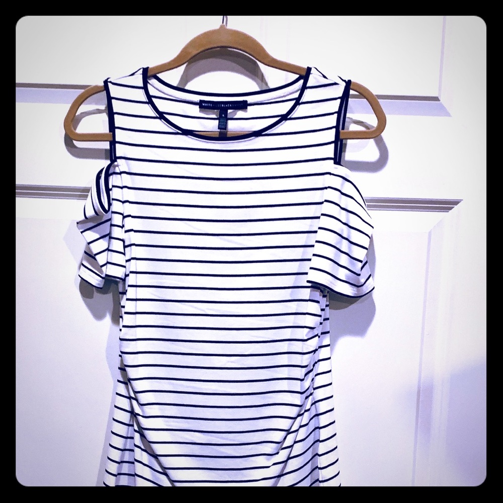 NWOT White House Black Market cold shoulder small classic stripe stretch top